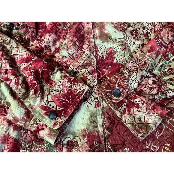 Christopher & Banks Jacket Womens M Red Multi Corduroy Zip Front Embroidered - Picture 14 of 16